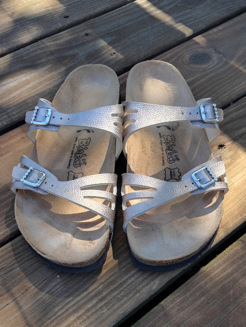 Birki's Silver Metallic Moorea Granada Sandals with Rhinestones Size EU 41